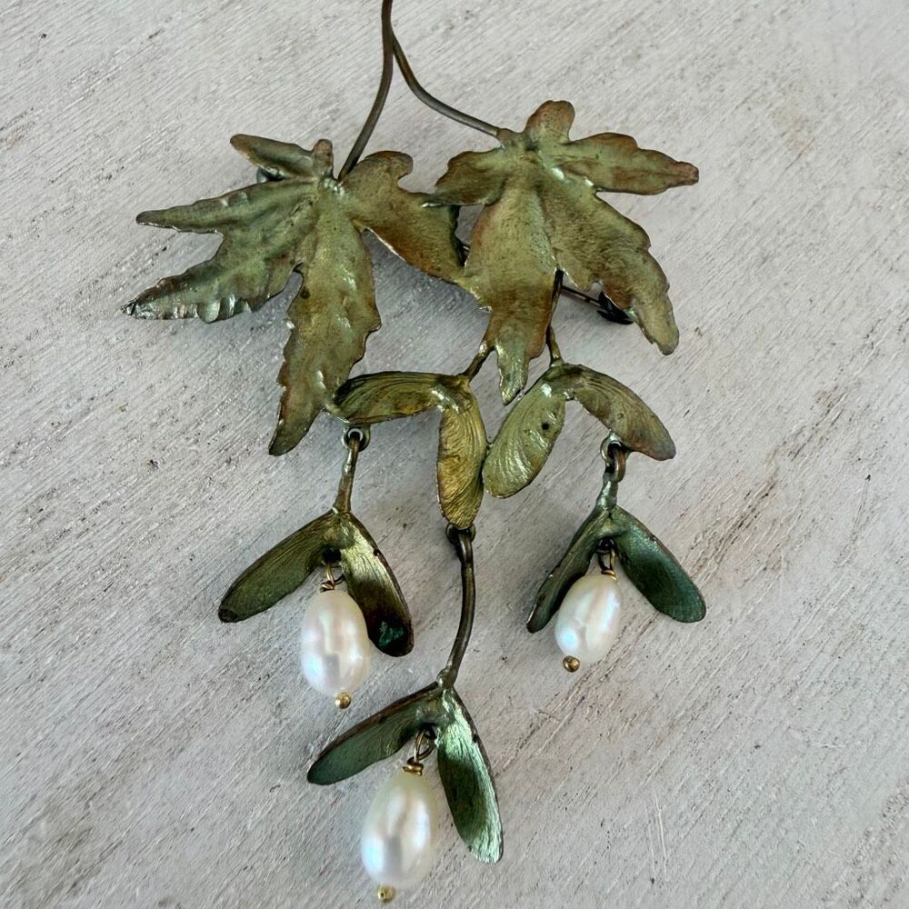 Michael Michaud Japanese Maple Leaf Freshwater Pearl Bronze Brooch